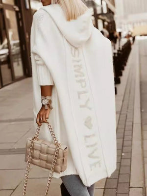 Cardigan Collar Hooded Long Yarn Loose Sweaters Coat Letter Casual Knitted Cardigan
