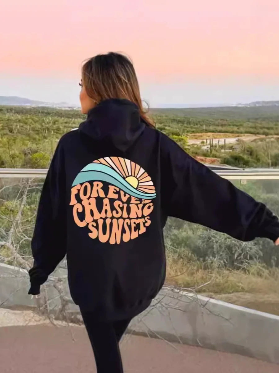 Forever Chasing Sunsets Loose Casual Hooded Sweatshirt