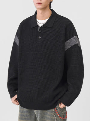 Color Matching Simplicity Loose Polo Lapel Sweaters