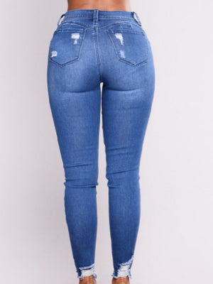Washed Hole Stretch High-waisted And Slimming Pencil Pants Jeans