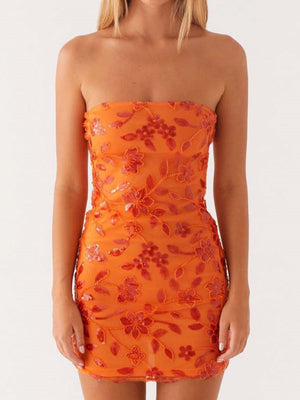 Sequin Beads Strapless Backless Tie-up Sweet Mini&Short Dresses