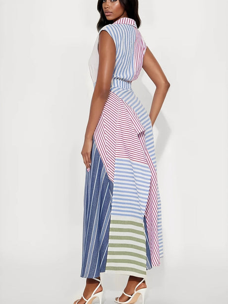 【EXPÉDITION NORMALE】Robes maxi à rayures asymétriques et empiècements color-block