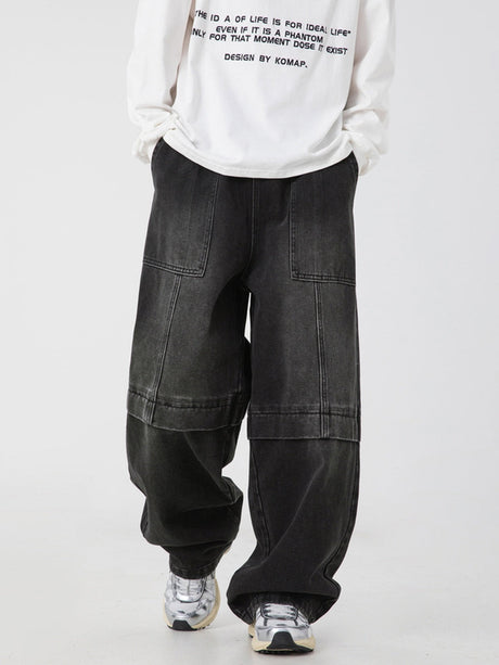 Retro Washed And Aged Split Straight Pants Jeans