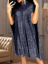 Small Stand-up Collar Sequins Loose Mini&Short Dresses