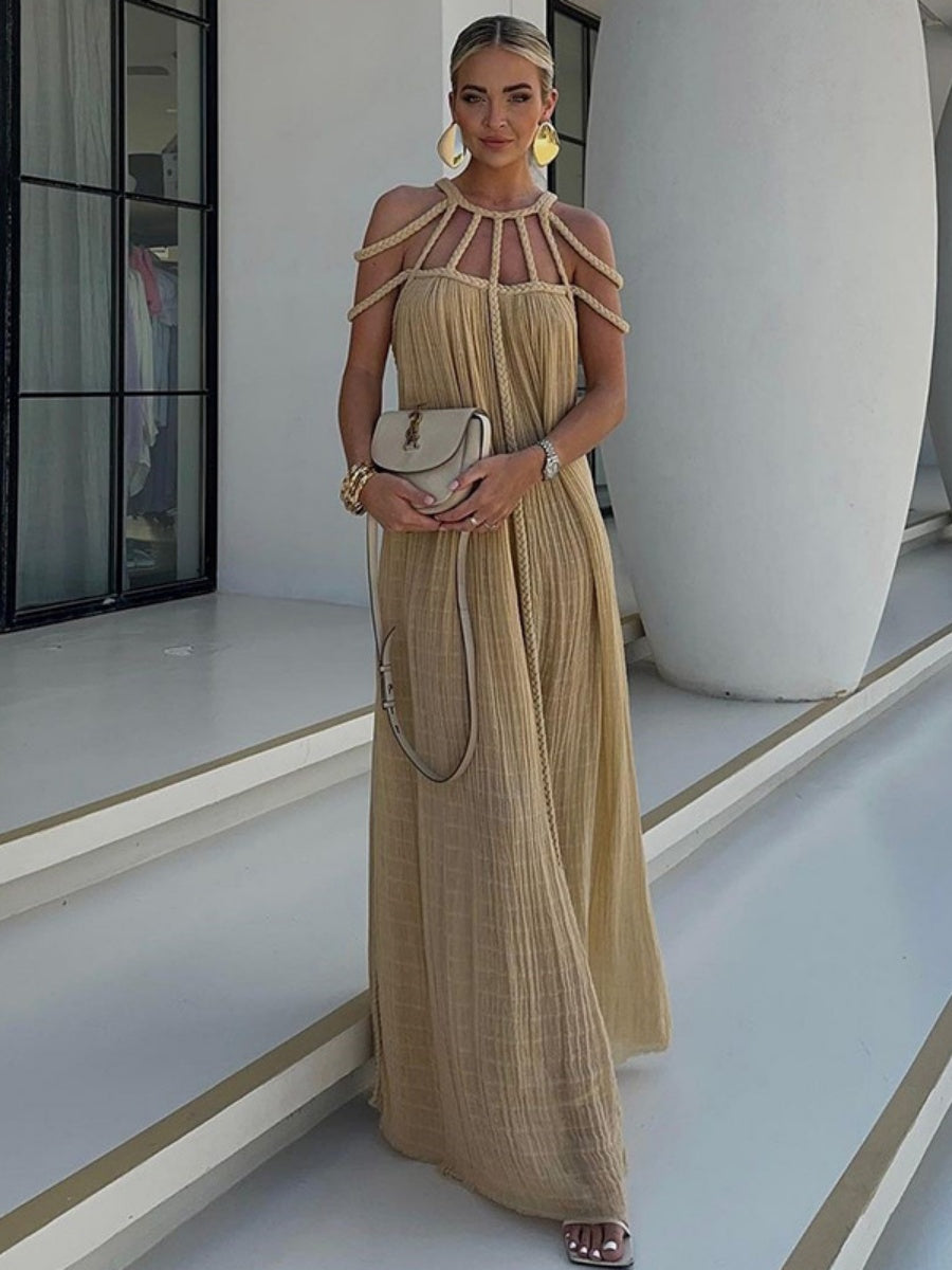 Strappy Off-shoulder Sexy Halter Neck Loose-fitting Vacation Beach Dress