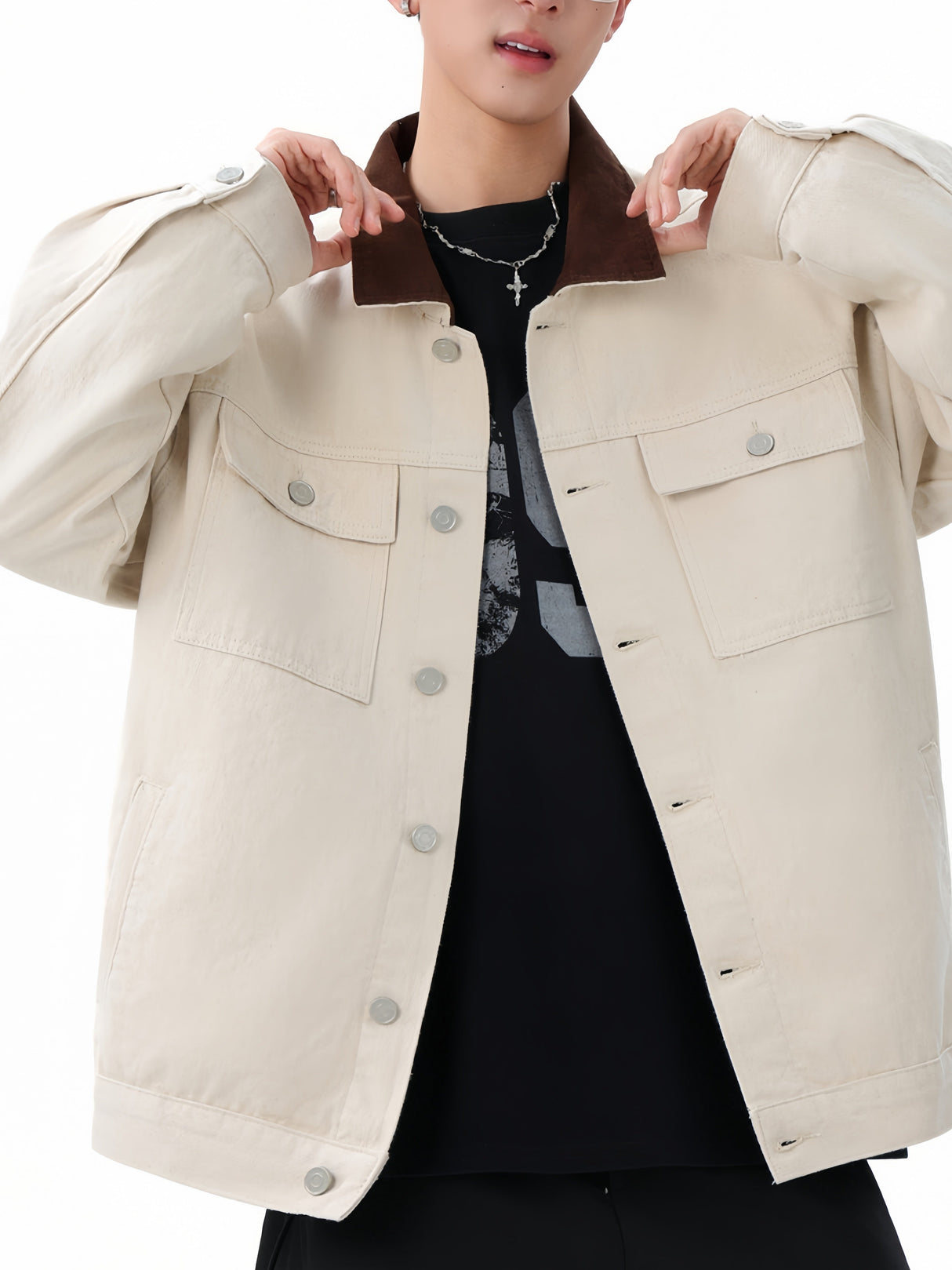 Contrasting Colors Lapel Cotton Washing Jackets