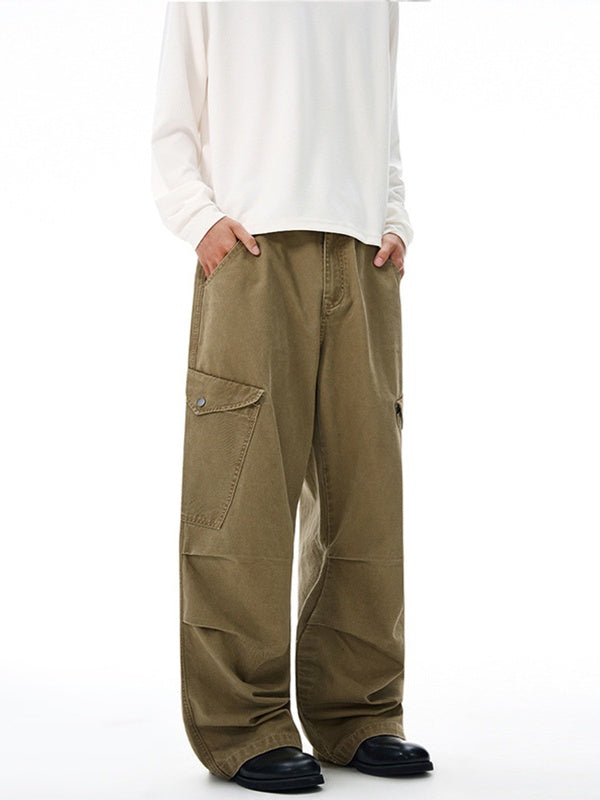 Liber Autumn Neutral wear Multiple pockets Solid Color Cargo Trousers