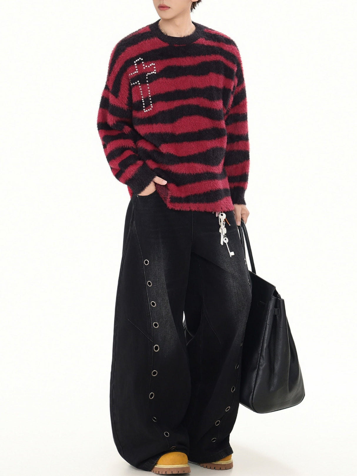 Stripes Hot Diamond Cross Imitation Mohair Sweater