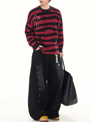 Stripes Hot Diamond Cross Imitation Mohair Sweater