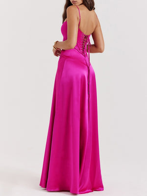 Satin-panel Spaghetti Strap Maxi Dress