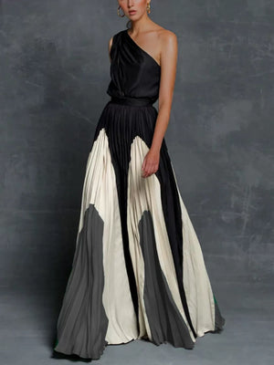 Printed Loose-fit One-shoulder Long Dress