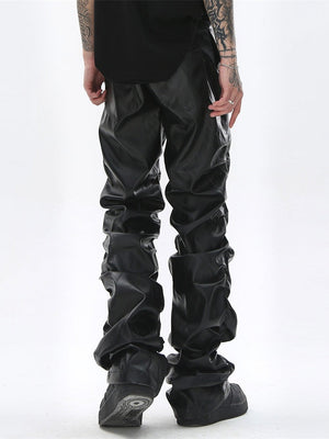 Pantalon en cuir PU plissé brillant style Dark-Punk