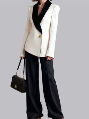 Grace Irregular Gold Trim Pearl Buttons Long Sleeve Slim Fit Profession Blazers