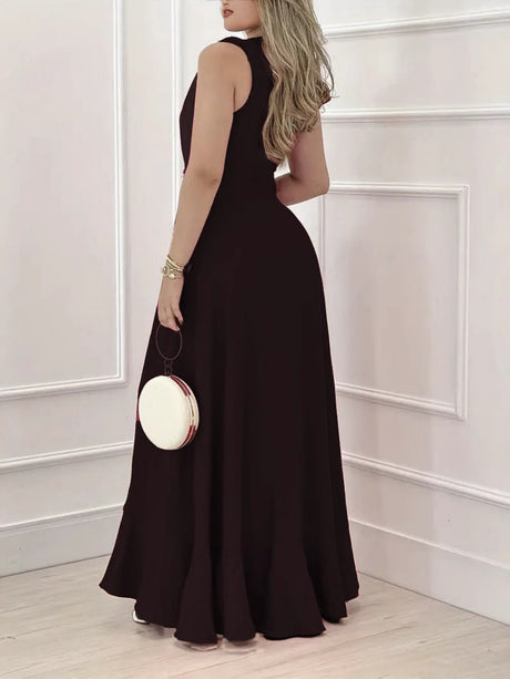 V-neck V-neck Irregular Hem High Waist Slit Temperament Maxi Dresses