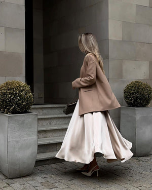 Elegant High-waisted Satin Satin Long Skirt With A Full Hem