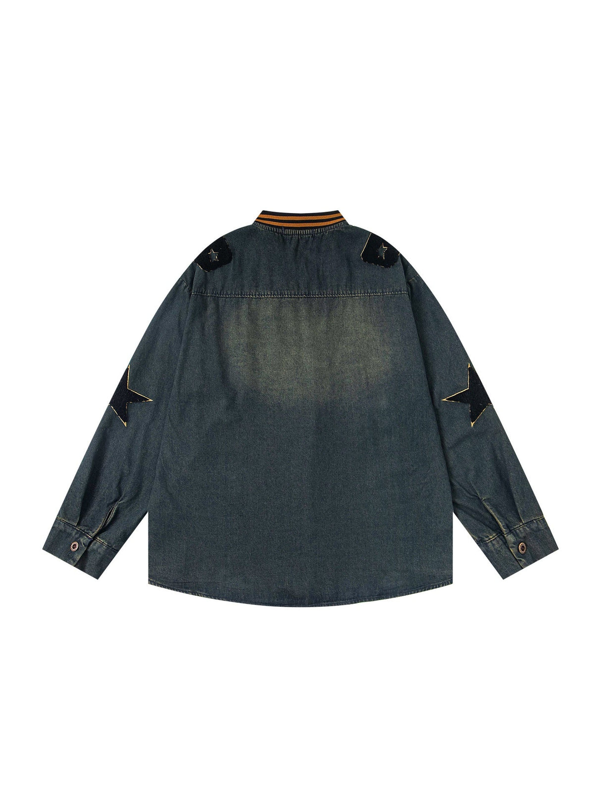 Hip Hop Washing Old Letter Embroidery Stand Collar Long-sleeved Shirt