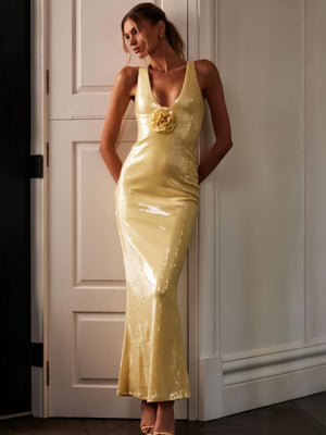 Halter Sequins V-neck Hip-length Dress