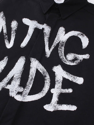 Retro Graffiti Letter Print Loose Lapel Long-sleeved Shirt