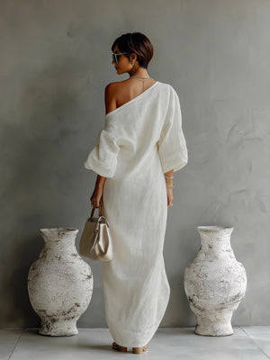 Long Sleeve Off-shoulder Comfort Loose-fit Maxi Dresses