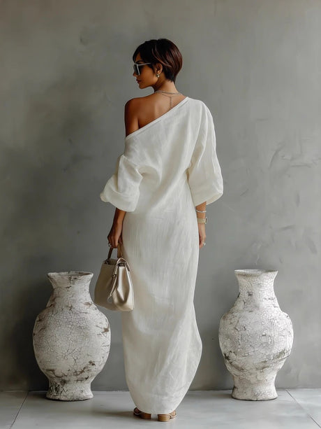 Long Sleeve Off-shoulder Comfort Loose-fit Maxi Dresses