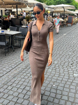 Liber Summer Women's Buttons Solid Color Maxi Dresses