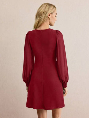 Pullover Crew Neck Splicing Fasteners Slim Fit Slimming Long Sleeve Workplace Casual Short Dress