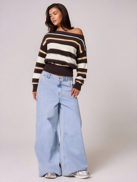 Striped Off-shoulder Fitted Sweater