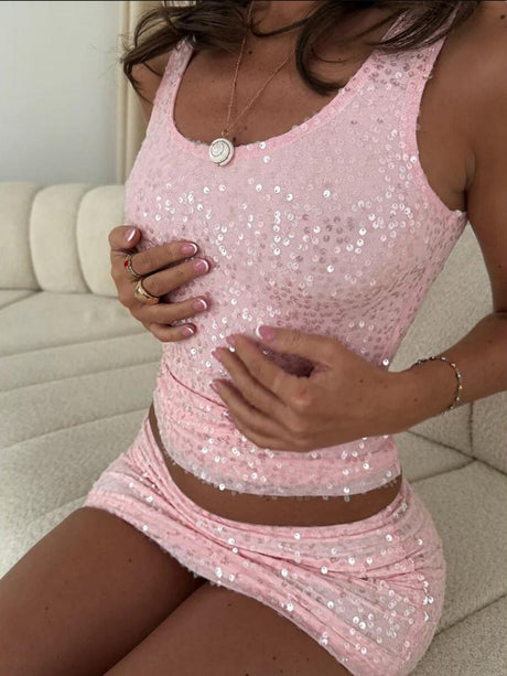 Sequins Tank Top And Bodycon Skirt 2-piece Sets