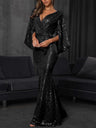 Fishtail Skirt With Deep V-neck Batwing Sleeves Lace Up Evening Dress
