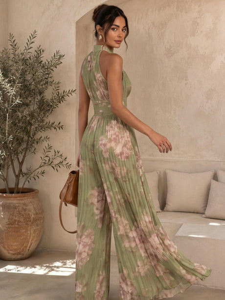 White Pleated Halter Jumpsuit