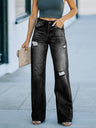 High Waist Washed Wide-Leg Ripped Jeans 
