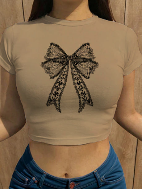 Liber Summer Women's Y2K Hot Girl Print Round Neck Short Sleeve T-Shirt