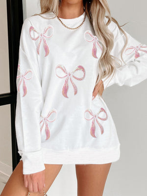 Christmas Pink Bow Sequins And Glitter Valentine's Day Sweatshirts&Hoodies