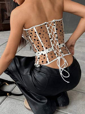 Polka Dots Fish Bones Lace Up Waist Shaping Bustier Tank Tops