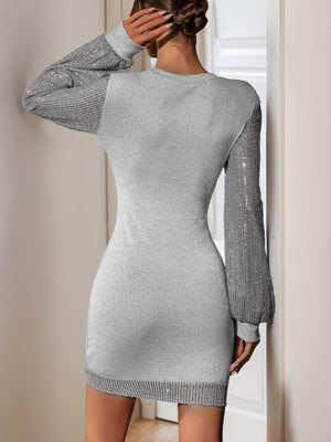Crew Neck Style Sequins Splicing Parties Grace Leisure Hip-hugging Mini&Short Dresses