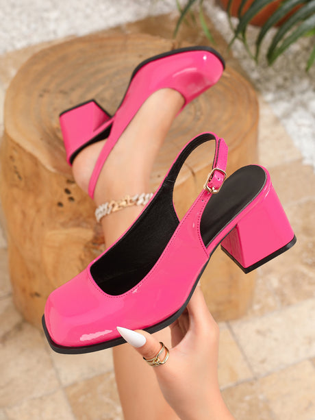 Square-toe Open-back Chunky Heel High Heels
