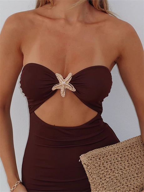 Liber Summer Women's Backless Solid Color 2-piece Sets