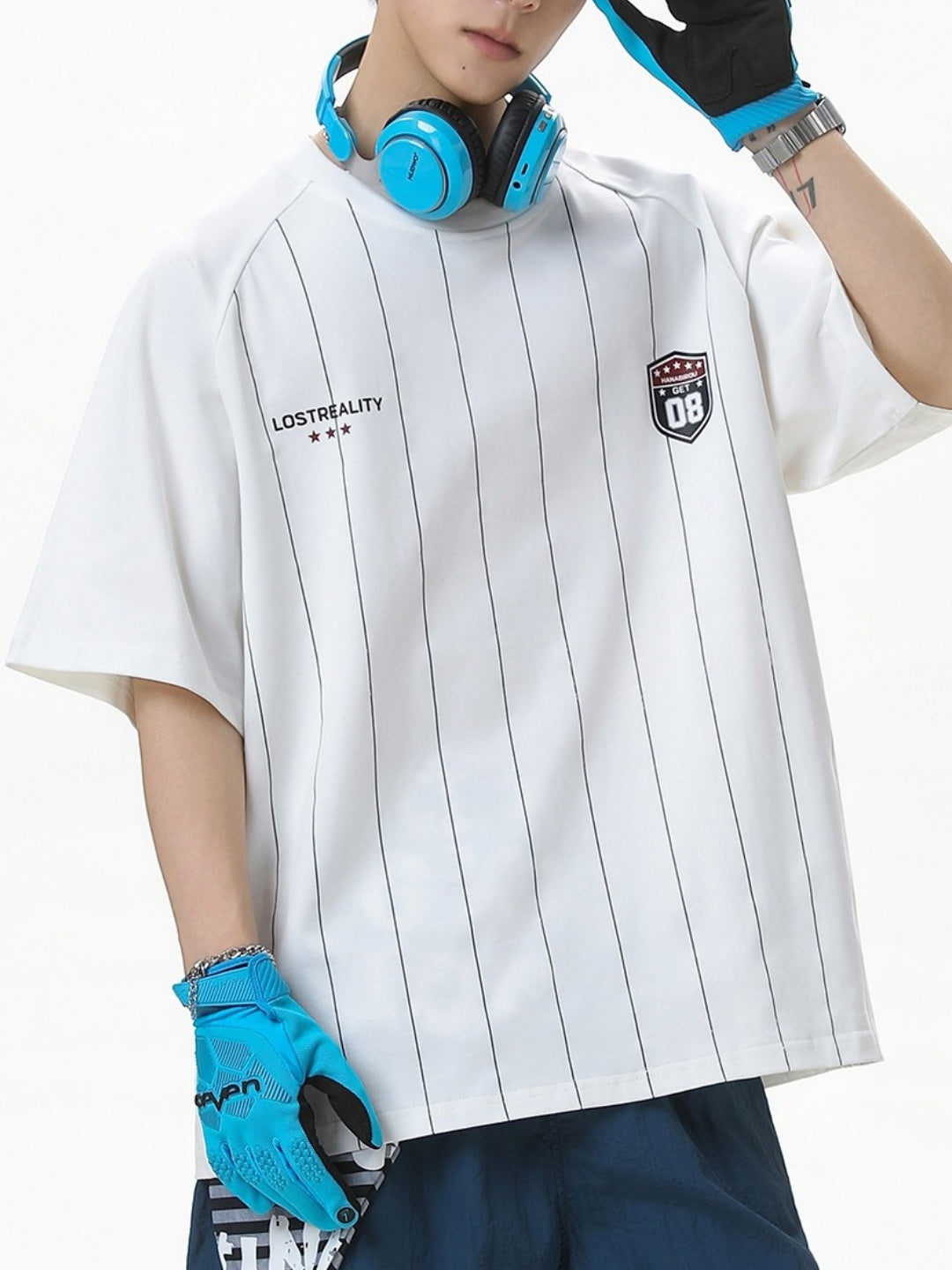 Printed Color-blocked Stripes Sports Loose-fit T-shirts