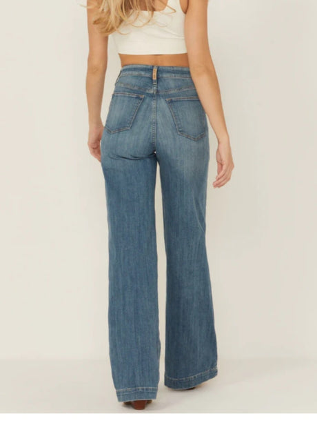 Distressed Drape Stretch Straight Leg Jeans