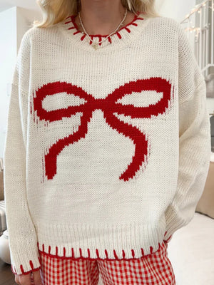Christmas White Headgear Bow Sweaters