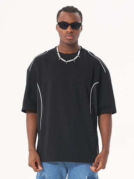 Liber Summer Men's Mesh stitching Solid color mesh stitching T-shirts