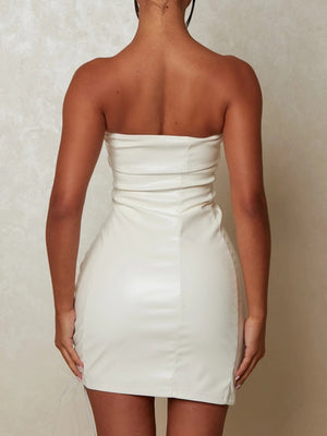 Soutien-gorge sans bretelles en similicuir ajouré, gainant la taille, les hanches et la poitrine, idéal pour les mini-robes de soirée et les robes courtes.