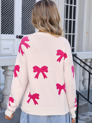 Bow Valentine's Day Color-blocked Knitted Sweater
