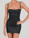 PU Leather Metal Decoration Spaghetti Strap Bodycon Party Mini&Short Dresses