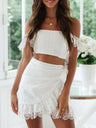 Lace Patchwork Off-shoulder Strapless Top Short Skirt 2-piece Sets