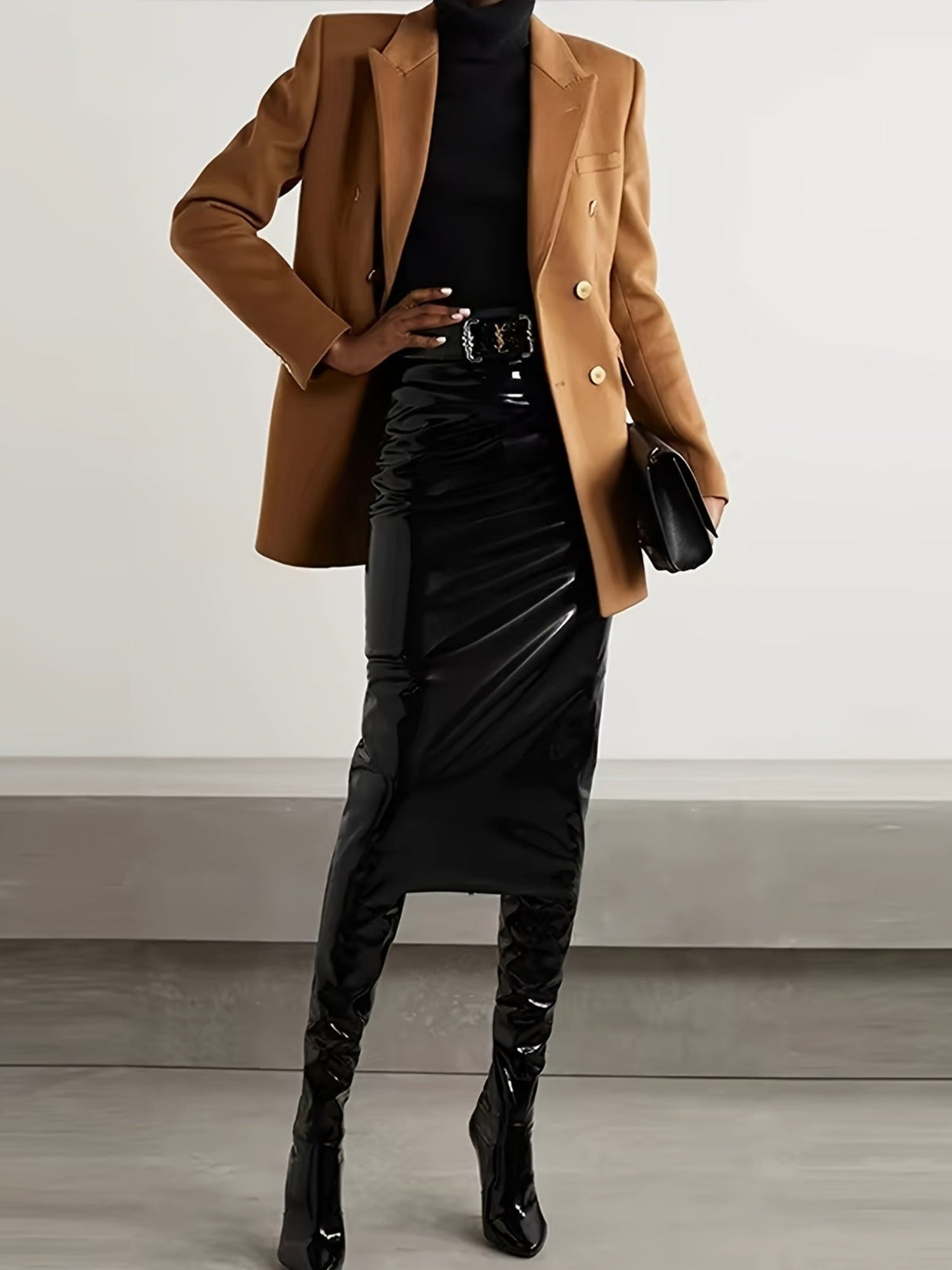 Glossy PU Leather Zippered Hip-covering Skirts