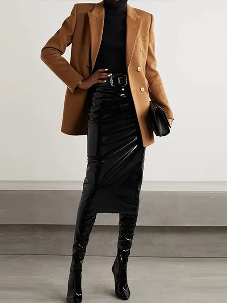 Glossy PU Leather Zippered Hip-covering Skirts