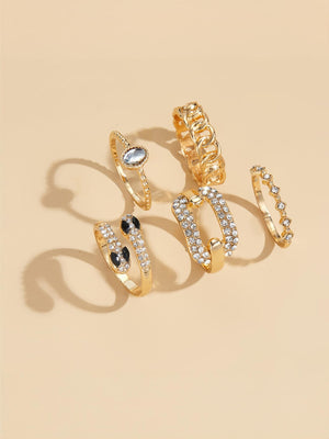 Snake-shaped Stacked Ring Set With Diamonds