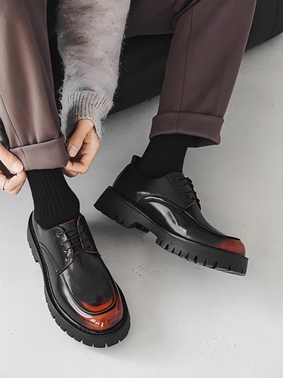 Distressed Thick-soled Lace-up Leather Shoes