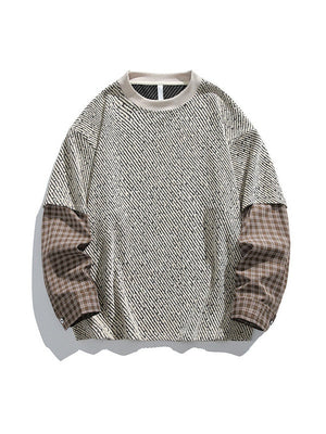 Gold Thread Weaving Fake Two Pieces Contrasting Colors Fleece Sweatshirt